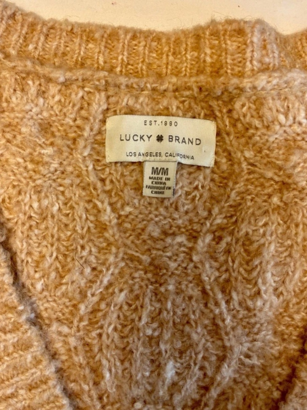 Lucky Brand Women's V-Neck Cable Knit Sweater in Soft Beige